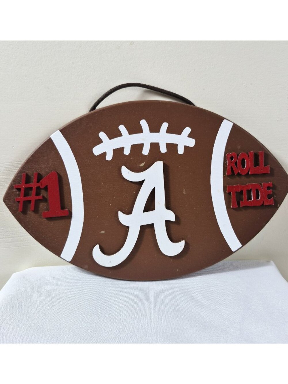 Alabama Crimson Tide Wooden Football Wall Hanging Décor 10" x 6" Roll Tide #1